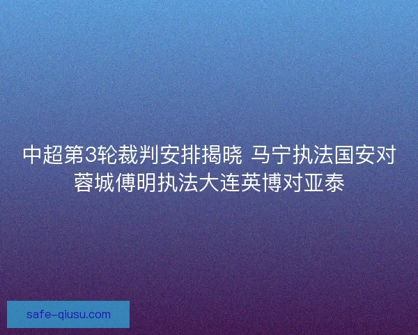 中超第3轮裁判安排揭晓 马宁执法国安对蓉城傅明执法大连英博对亚泰